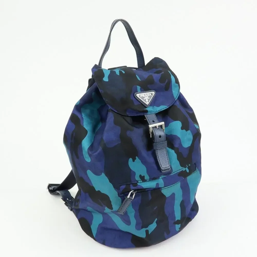 Prada Triangle Logo Nylon Backpack Blue
